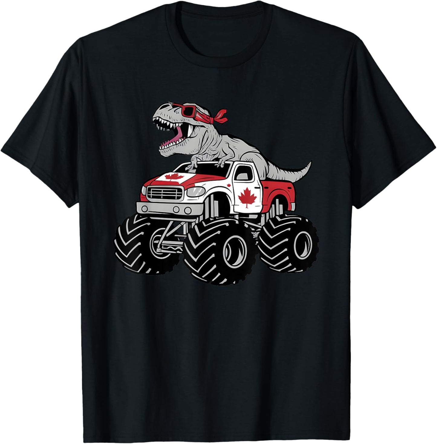 Funny T-rex Monster Truck Flag Canada Day 1st July Boys Kids T-Shirt