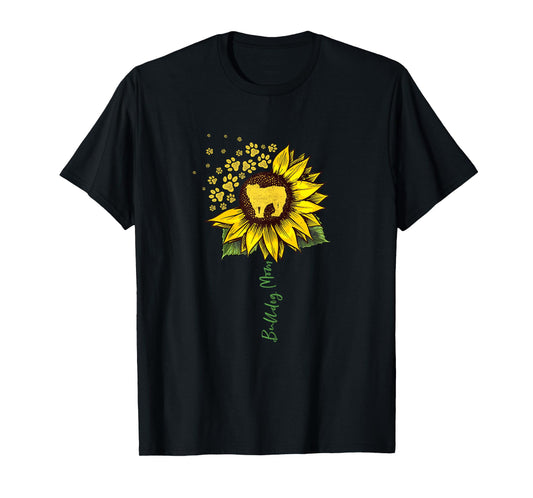 Bulldog Mom Sunflower English Bulldog Lover Gifts Dog Mama T-Shirt