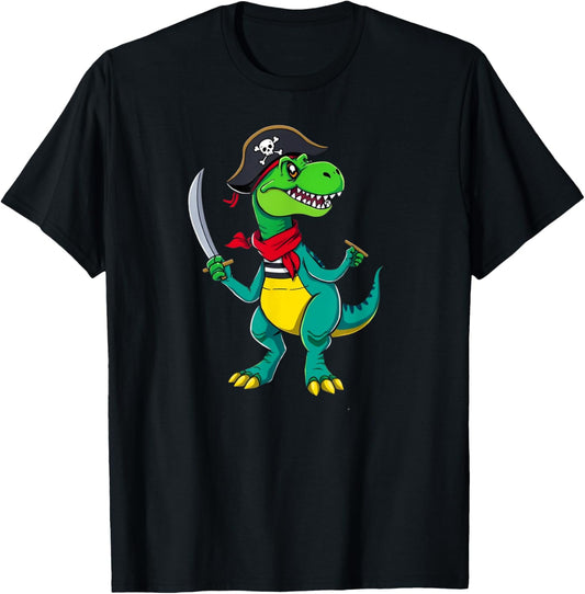 Funny Halloween Boys Kids Men Toddlers Dinosaur Trex Pirate T-Shirt