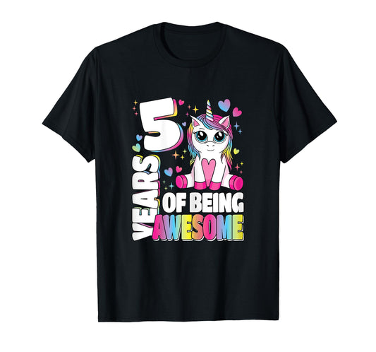5 Years Of Being Awesome 5th Birthday Unicorn Girls Kids T-Shirt