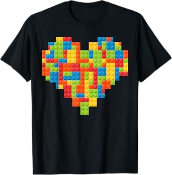 Brick Builder Heart Valentines Block Building Master Builder T-Shirt
