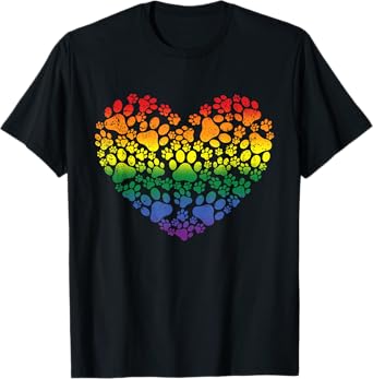 LGBT-Q Dog Paw Print Gay Pride Rainbow Heart Men Women T-Shirt
