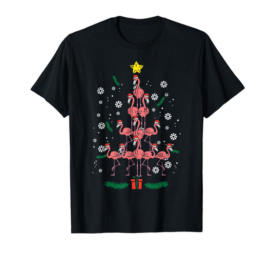 Flamingo Christmas Tree Bird Animal Xmas Women T-Shirt