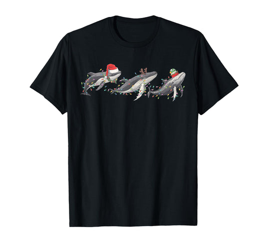 Whale Santa Hat Christmas Lights Reindeer Ocean Whales Lover T-Shirt
