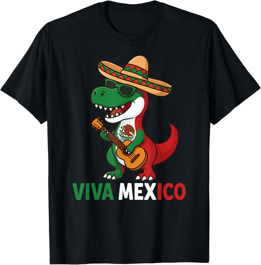 Viva Mexico Independence Dinosaur Sombrero Funny Mexican Kid T-Shirt