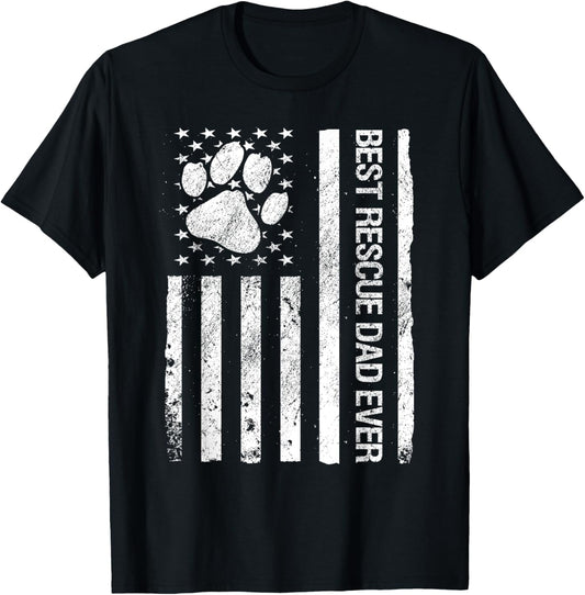 Best Rescue Dad Ever USA Flag Funny Rescue Dog Dad T-Shirt