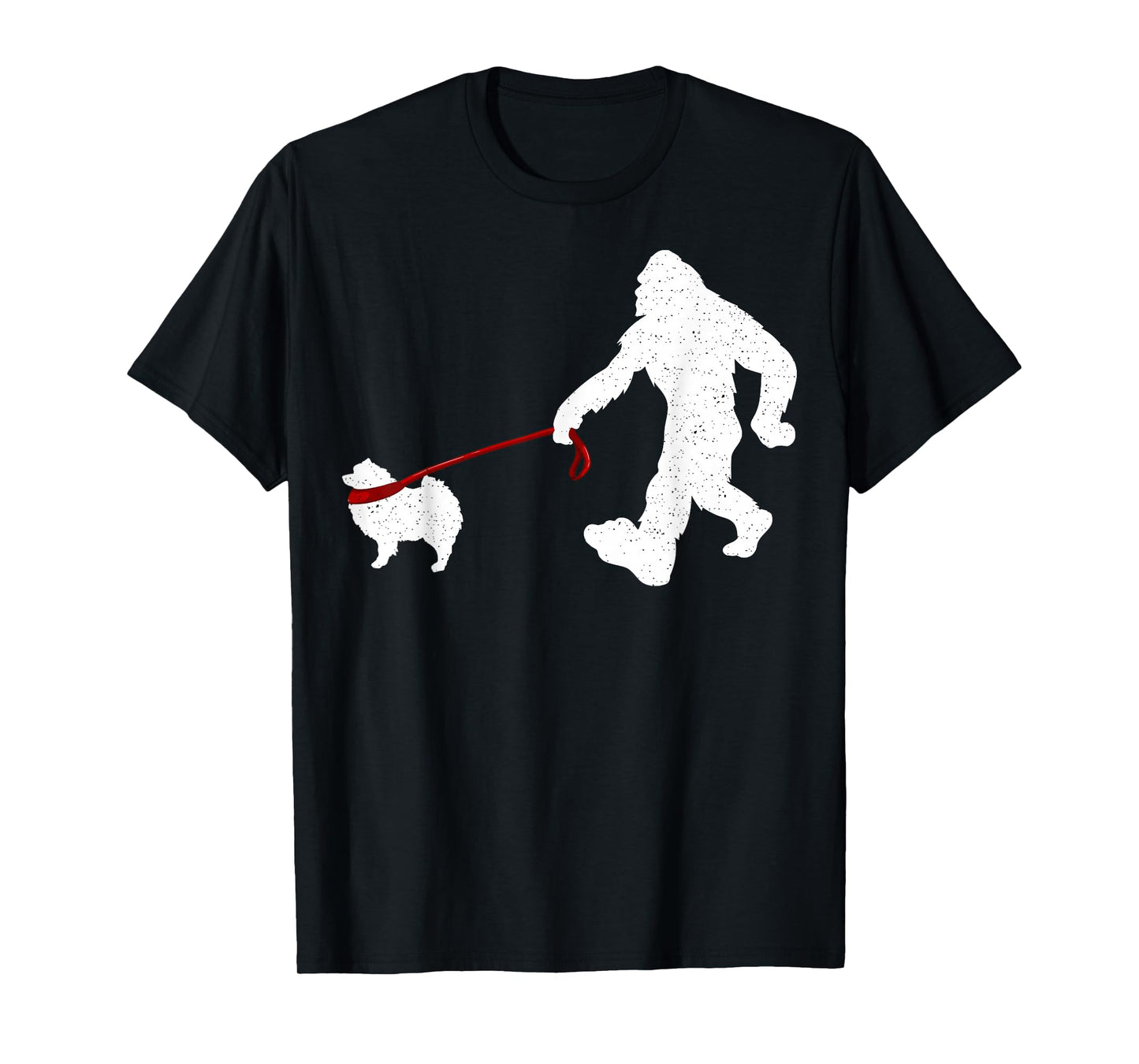 Funny Bigfoot Walking With Keeshond Dog Gifts T-Shirt