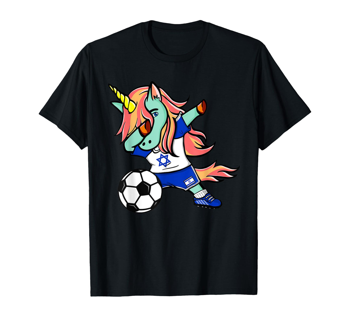 Funny Dabbing Unicorn Israel Football - Israeli Flag Soccer T-Shirt