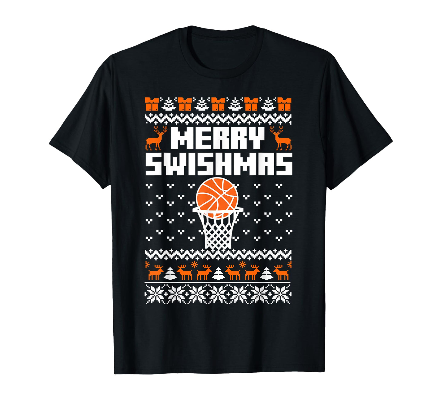 Merry Swishmas X-Mas Holiday Basketball Lover Ugly Christmas T-Shirt