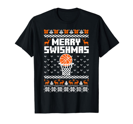 Merry Swishmas X-Mas Holiday Basketball Lover Ugly Christmas T-Shirt
