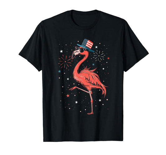 Patriotic American Flamingo Dancing USA Flag 4th Of July T-Shirt