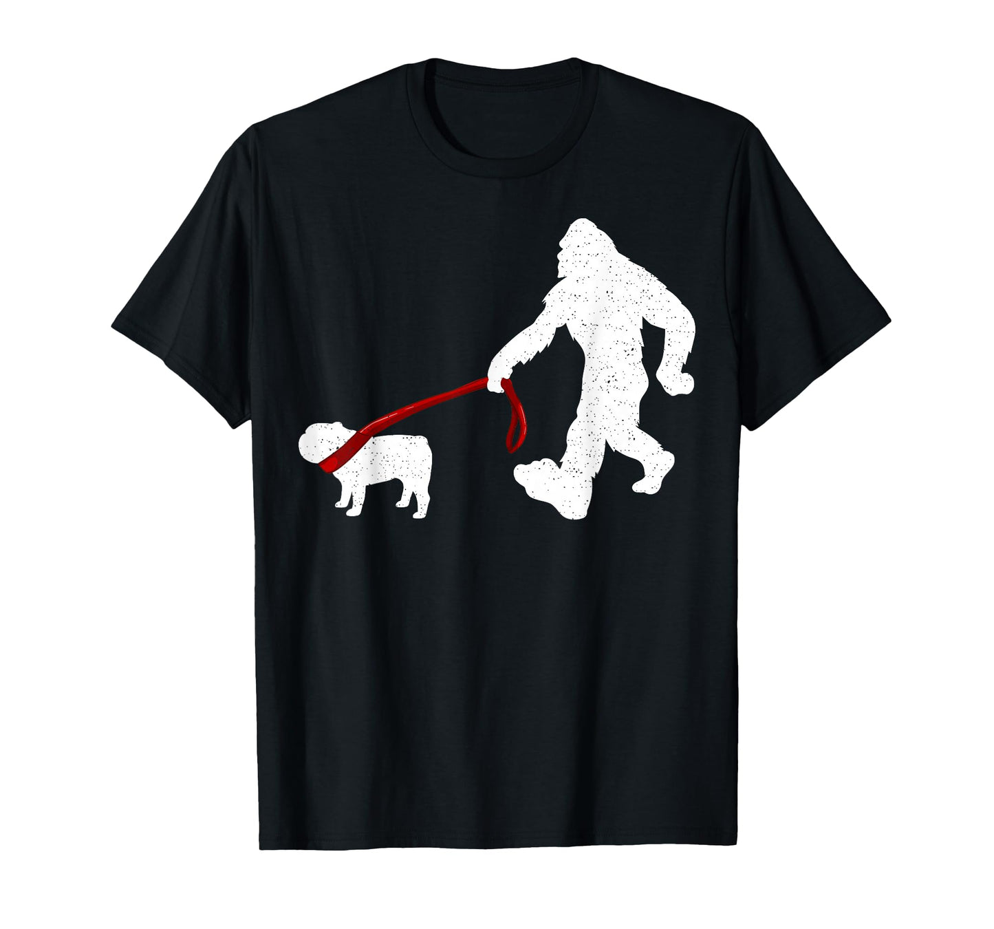 Funny Bigfoot Walking With Bulldog Dog Gifts T-Shirt
