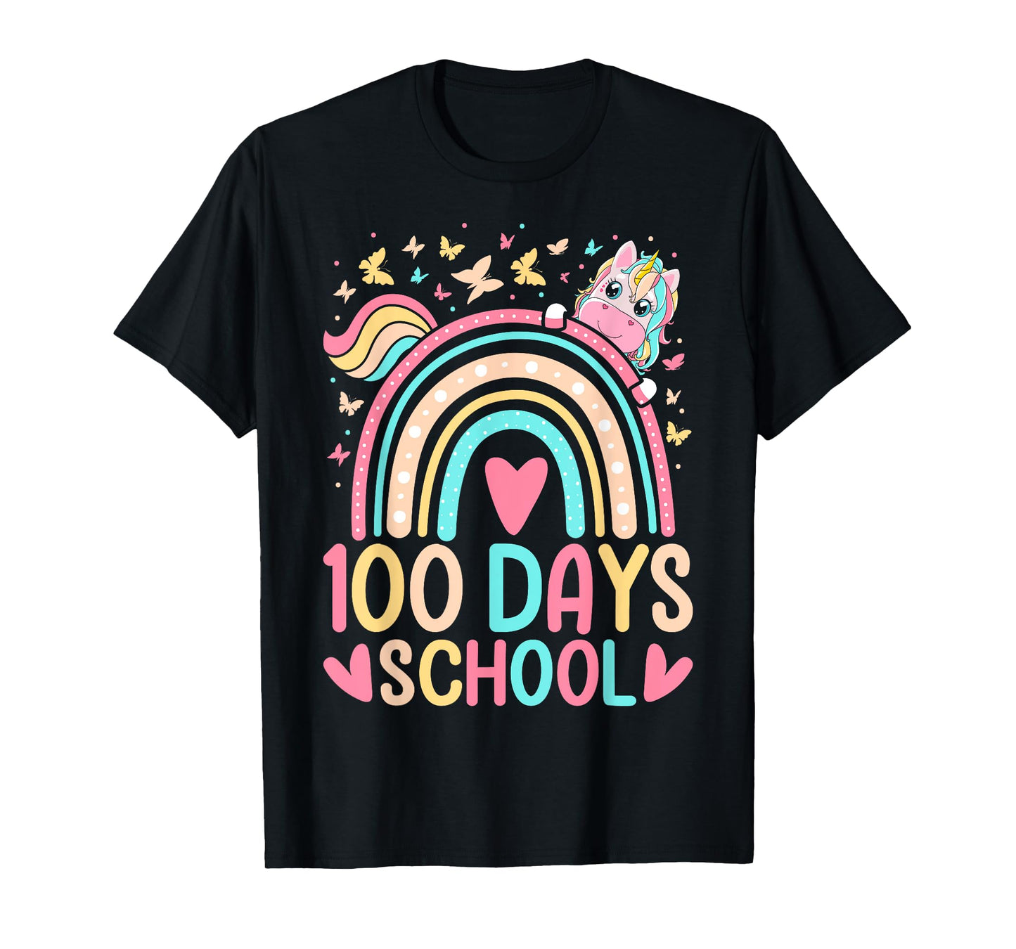 100 Days Of School Unicorn Rainbow Butterfly 100th Day Girls T-Shirt