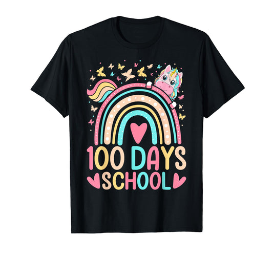 100 Days Of School Unicorn Rainbow Butterfly 100th Day Girls T-Shirt
