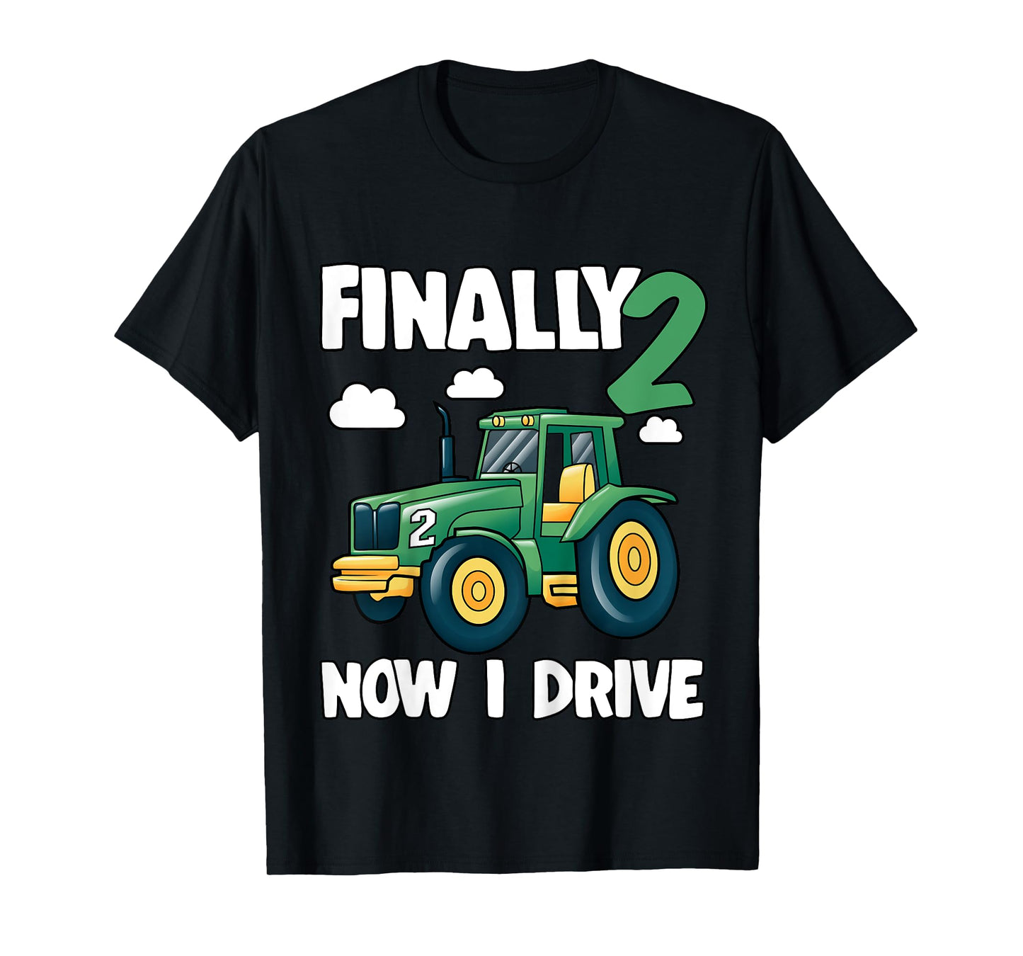 Kids Finally 2 Now I Drive 2nd Birthday Party Boy Tractor Kids T-Shirt