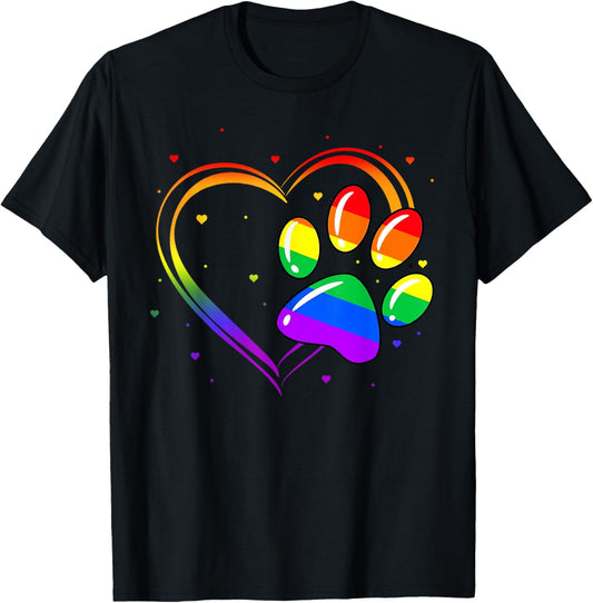 LGBT Rainbow Flag Gay Dog & Cat Paw Print - Pride Month T-Shirt