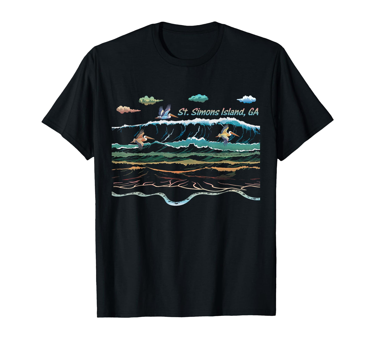 St. Simons Island Georgia Colorful Tie-Dye Pelican Beach T-Shirt