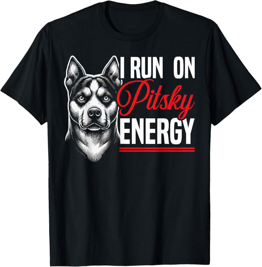 Unisex-Adults Pitsky Owner Dog Lover Puppy Pit Bull Siberian Husky T-Shirt