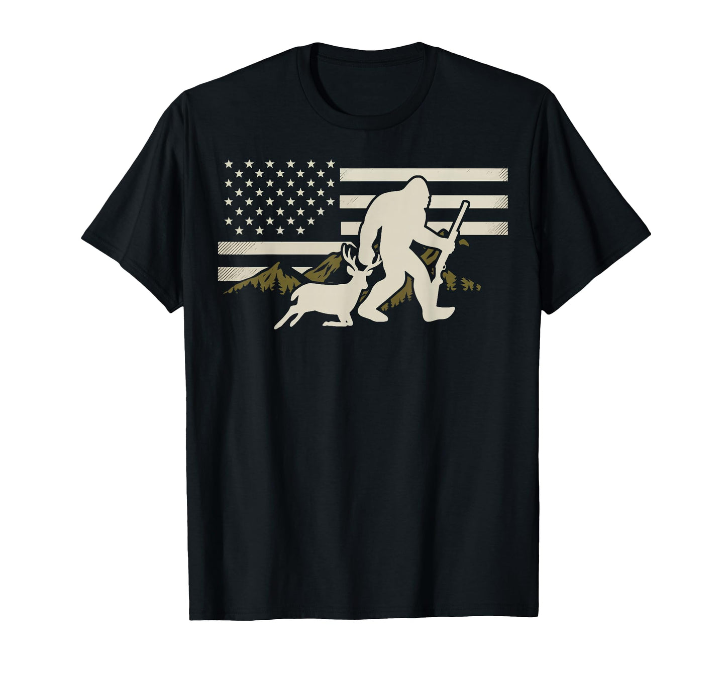 Bigfoot Deer Hunting USA Flag Deer Hunting Buck Season T-Shirt