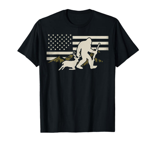 Bigfoot Deer Hunting USA Flag Deer Hunting Buck Season T-Shirt