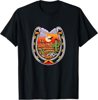 Desert Landscape Horseshoe Traditional Tattoo Art T-Shirt