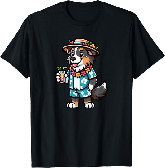 Australian Shepherd Hawaiian Funny Dog Vacation T-Shirt