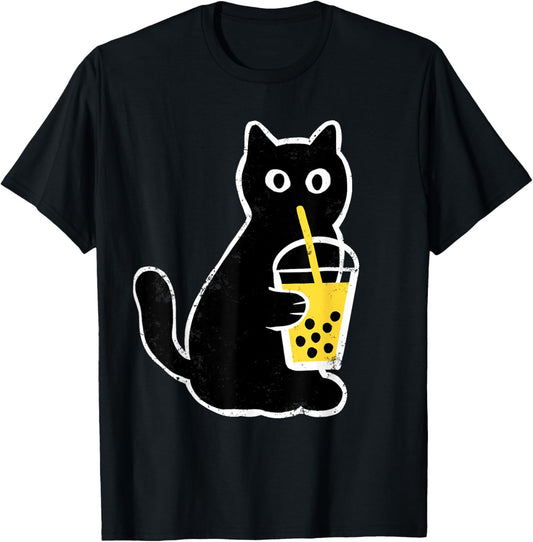 Womens Cat Boba Funny Anime Japanese Bubble Tea Lover T-Shirt