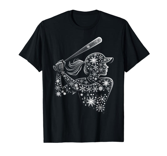 Women's sports Christmas Snowflakes Girl Softball Player T-Shirt