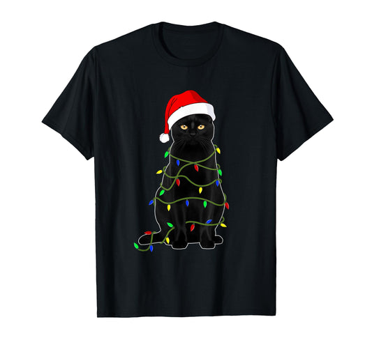 Black Cat Santa Christmas Family Matching Pajamas Xmas Men Women Kids T-Shirt