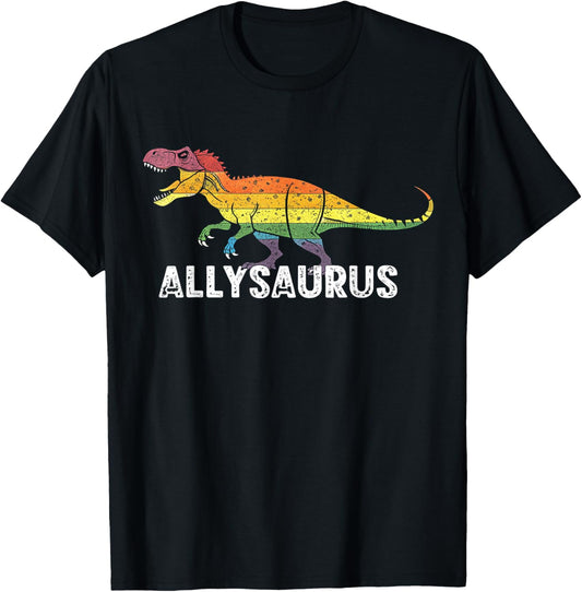 Allysaurus T-Rex Dinosaur LGBT Pride Month Rainbow Ally T-Shirt