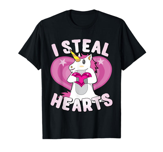 I Steal Hearts Unicorn Valentine's Day T-Shirt