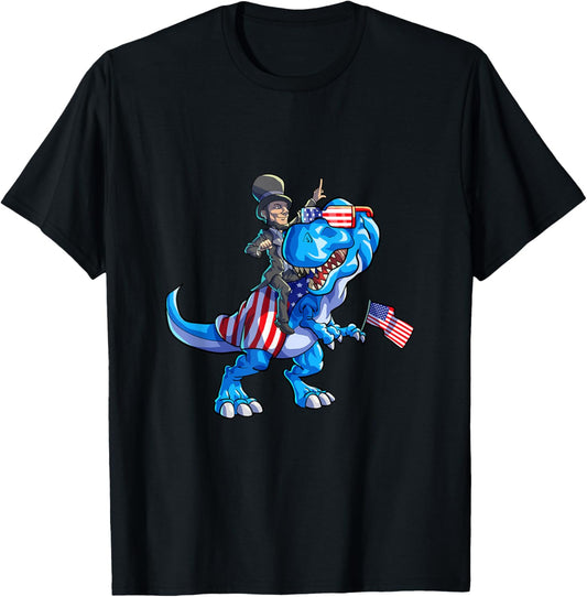 Dino Abraham Lincoln 4th Of July Shirt Boys American Flag T-Shirt