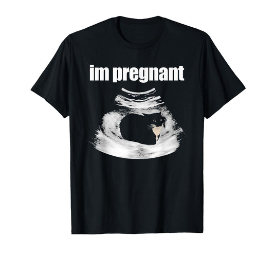 I’m Pregnant Cat Funny Cat Mom Pregnancy Black Kitten T-Shirt for Men Women