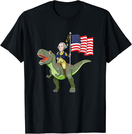 Kids George Washington T Rex Dinosaur 4th Of July Shirt Gift