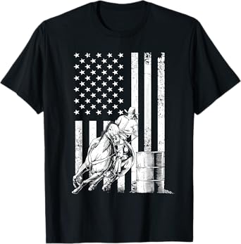 Funny Barrel Racing Design For Men Women US Flag Rodeo Lover T-Shirt