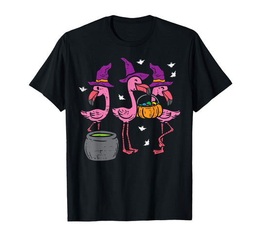 Witch Flamingos Animal Bird Flamingoween Halloween Women T-Shirt