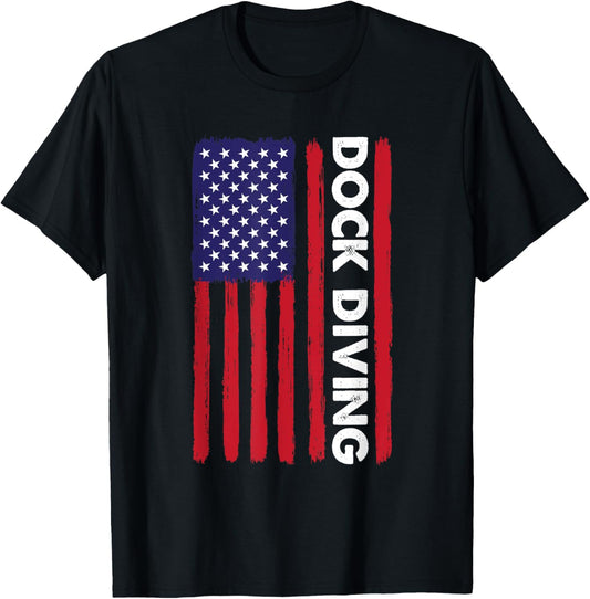 Dock Jumping Dog Sports American Flag Funny Dock Diving Dog T-Shirt