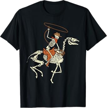 Halloween Cowboy Horse Skeleton Costume Men Boys Kids Women T-Shirt