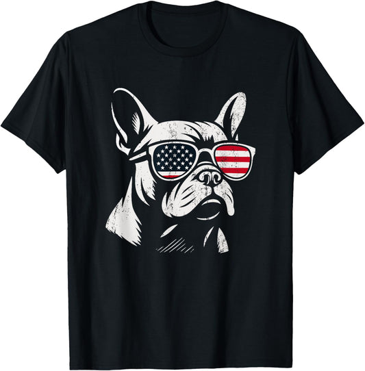 Retro French Bulldog Patriotic 4th of July American US Flag T-Shirt