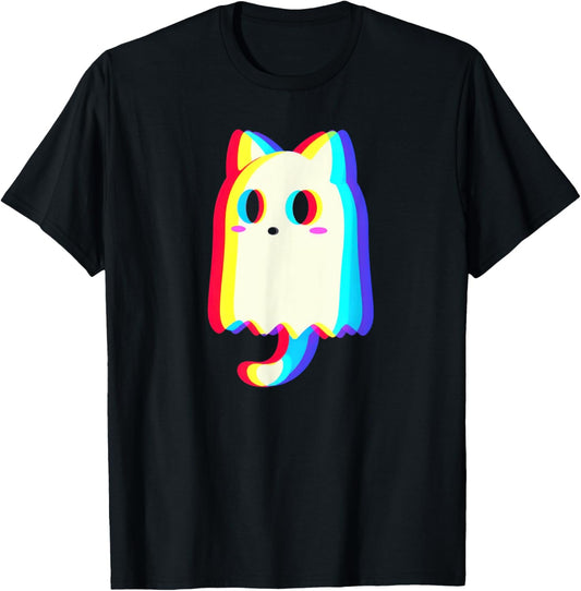 Trippy Vaporwave Ghost Cat Halloween Techno Rave EDM Men Women Kids T-Shirt