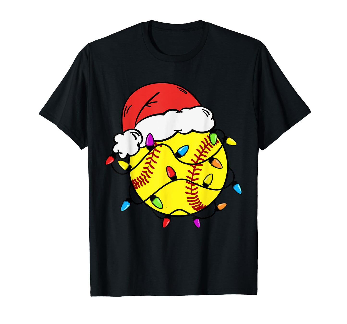 Softball Santa Claus Hat Christmas Light Softball Girls Kids T-Shirt
