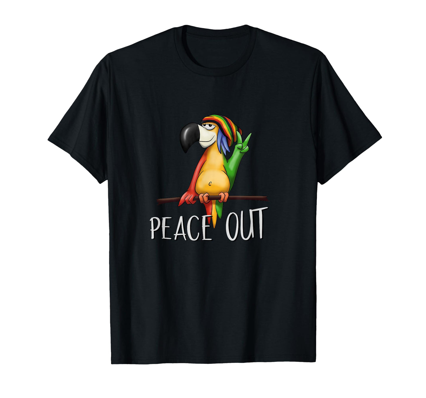 Peace Out Funky Cool Bird Drawing Chilling Reggae Parrot T-Shirt