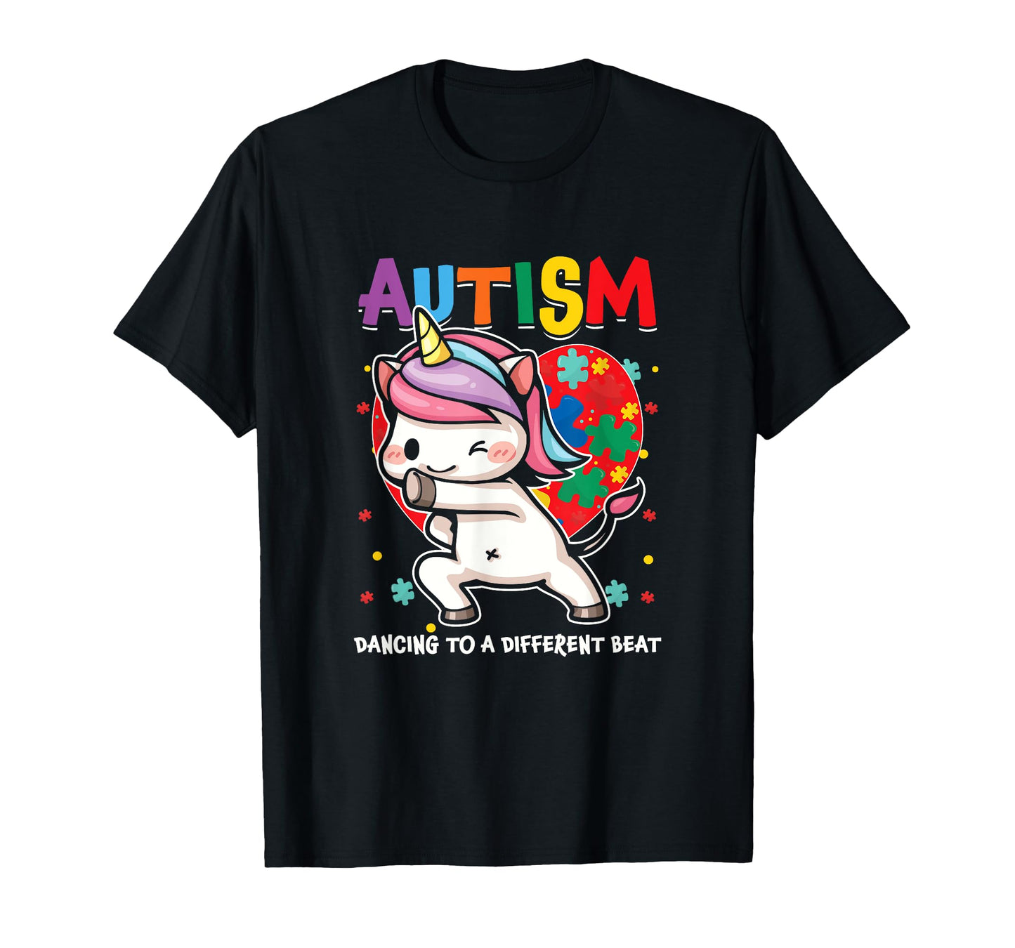 Autistic Unicorn Autism Awareness Heart Ribbon Puzzle Health T-Shirt