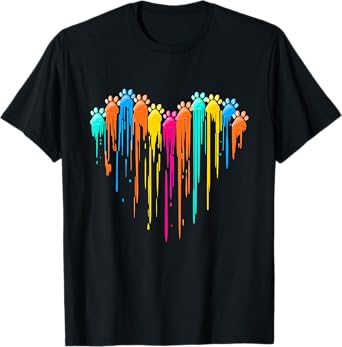 Colorful Dog Paw Heart Print Dad Mom Dog Lover T-Shirt