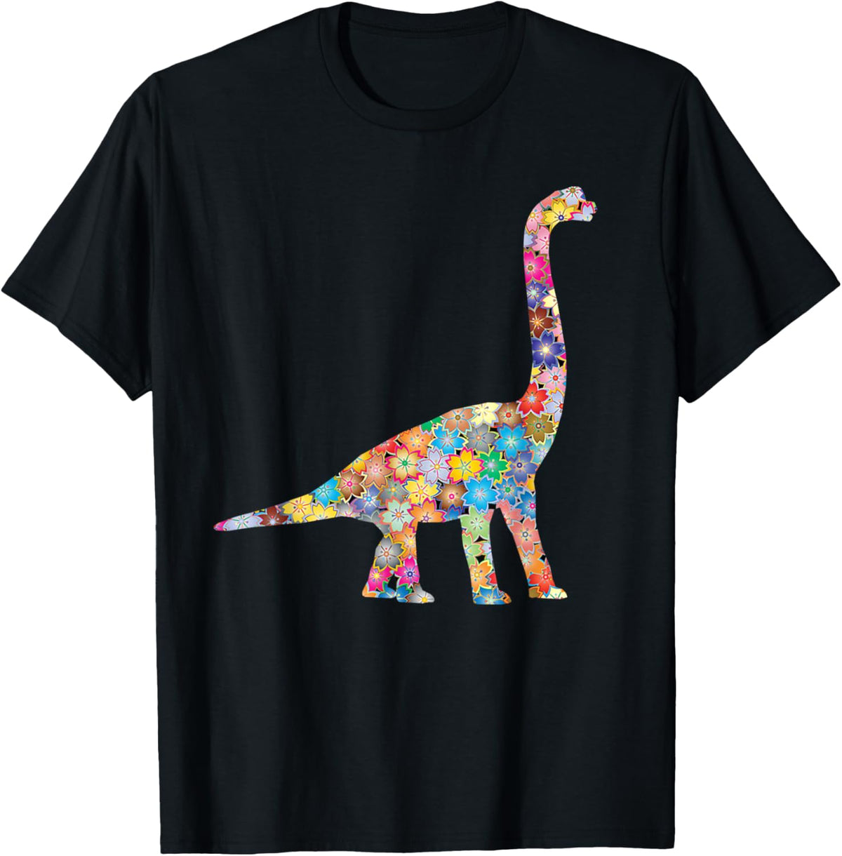 SunFrot T Rex Dinosaur, Flowers T-Shirt - Unisex-Adults/Kids, Black, Small, Short Sleeve, Cotton 100%