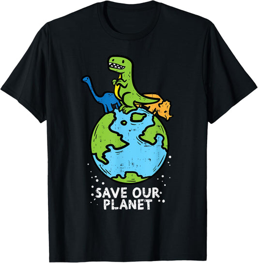 Dinosaurs Save Our Planet Cute Earth Day Boys Kids Gift T-Shirt