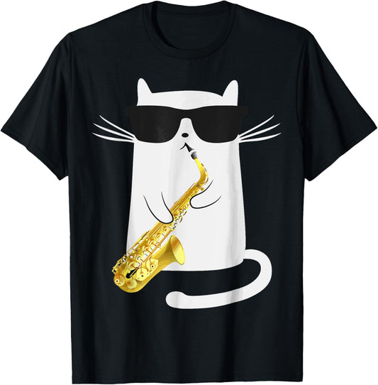 Funny Cat Playing Saxophone For Jazz Musician Saxophonist T-Shirt