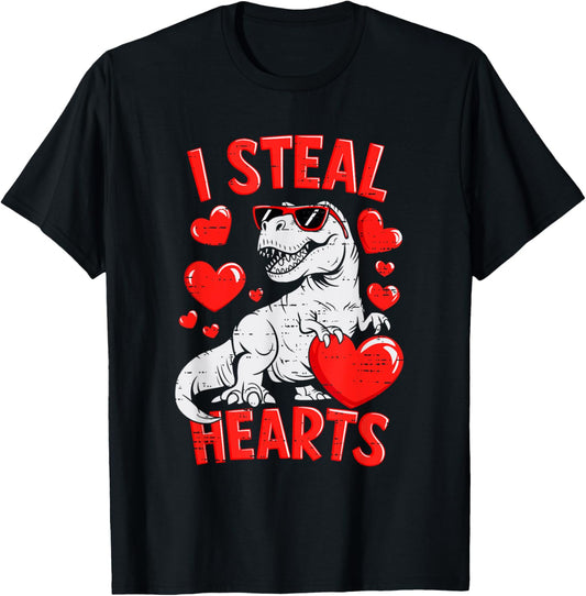 Valentines Day Dinosaur T Rex Heart Teens Boys Girls Kids T-Shirt
