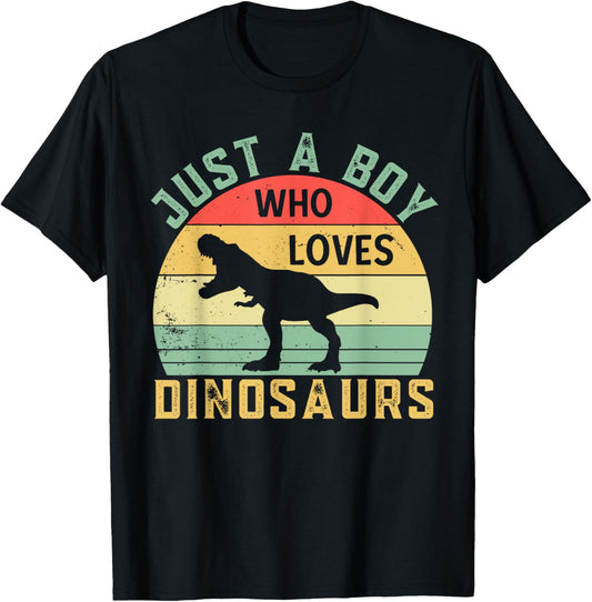 Just A Boy Who Loves Dinosaurs Retro Funny T-Rex Lovers Boys T-Shirt