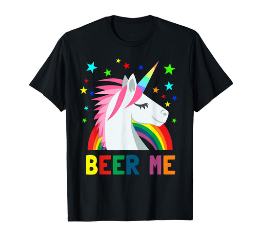 Beer Me Shirt Unicorn Rainbow Funny Beer Party T-Shirt